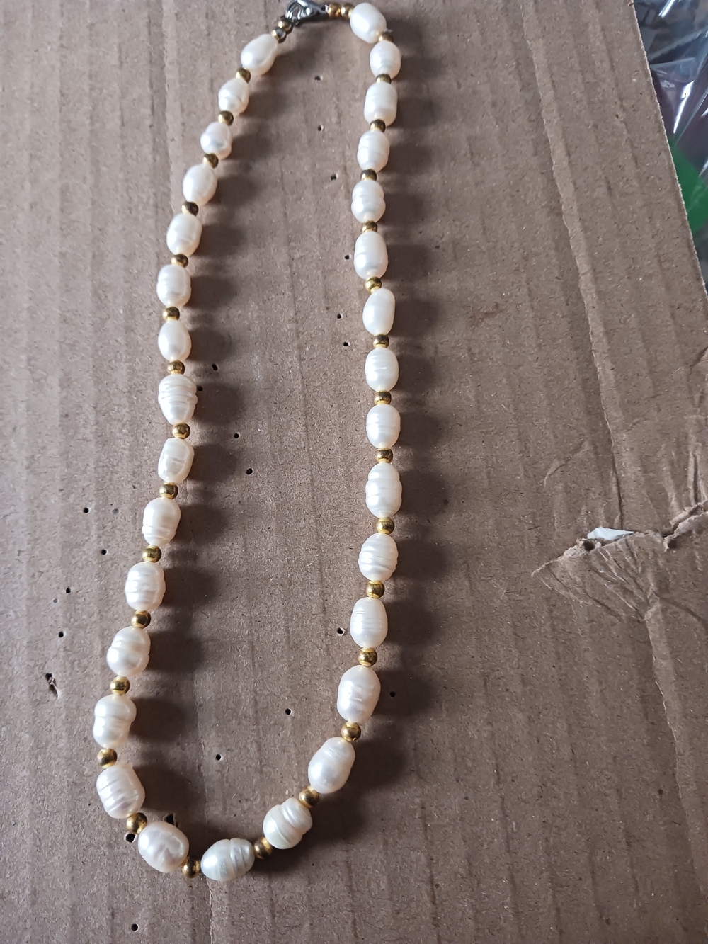 Vintage 1992 Freshwater Pearl Necklace with Gold Bead Accents - Cream